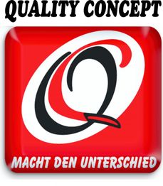 Rotes Logo mit "Q" und Text: "QUALITY CONCEPT MACHT DEN UNTERSCHIED".