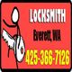 Stick figure riding a key with text: "Locksmith Everett, WA, 425-366-7126" on red background.
