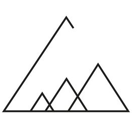 Ein minimalistisches Berglogo mit schwarzen Linien, die Bergspitzen darstellen.