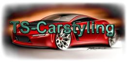 Roter Sportwagen mit Text "TS-Carstyling" auf unscharfem Hintergrund.