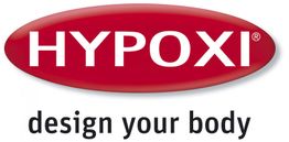 Rotes Oval mit dem weißen Schriftzug "HYPOXI" und darunter "design your body".
