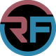 Logo mit den Buchstaben R und F in einem Kreis, oben rot, unten blau.