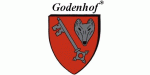 Rotes Wappen mit silbernem Schlüssel und Wolfskopf, darüber der Schriftzug "Godenhof".