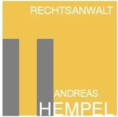 Gelbes Logo mit grauen Balken. Text: "Rechtsanwalt Andreas Hempel".