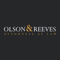 "Olson & Reeves Attorneys at Law logo with black background and orange accents."