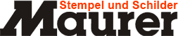 Logo mit Schriftzug "Stempel und Schilder Maurer" in Schwarz und Rot.