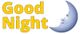 Text "Good Night" neben Mond mit Gesicht.