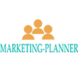 Three orange figures above the text "Marketing Planner" in teal green.