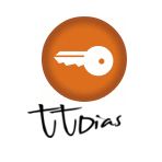 Logo com chave branca em círculo laranja e texto "Tu Dias" abaixo.