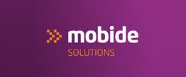 Logo de Mobide Solutions en fondo morado con texto en blanco y naranja.
