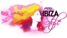 Bunte Illustration eines Frauenprofils mit Text "my Ibiza Style" in modernem Design.