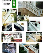 Verschiedene weiße Steintreppengeländer, präsentiert von Stone-Work Testouri.