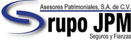 Logo de Grupo JPM, Asesores Patrimoniales, S.A. de C.V., Seguros y Fianzas, con letra azul y negra.
