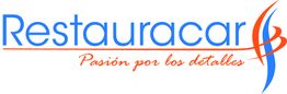 Logo de Restauracar con el lema "Pasión por los detalles" en azul y rojo.