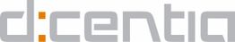 Grau-orangefarbiges Logo mit stilisiertem Text "d:centia" in moderner Schriftart.