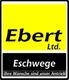 Logo von Ebert Ltd., Eschwege, mit Slogan "Ihre Wünsche sind unser Antrieb" auf gelbem Hintergrund.