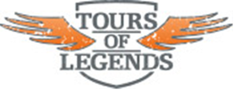 Tour-Logo: "Tours of Legends" mit orangefarbenen Flügeln auf beiden Seiten des Schriftzugs.