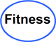 Das Wort "Fitness" in schwarzer Schrift, umgeben von einem blauen ovalen Kreis.