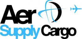 Logotipo de Aer Supply Cargo con un avión pequeño y líneas curvas azules.