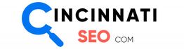 Logo with text: "Cincinnati SEO COM" featuring a blue magnifying glass for the 'C'.