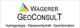 Logo von Wagerer Geoconsult, mit einem bunten Dreieck und Text zu Hydrogeologie, Wasserwirtschaft.
