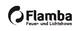 Logo von Flamba, Feuer- und Lichtshows, mit stilisiertem Symbol in Schwarz.