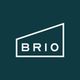 White "BRIO" text in angled rectangle on dark teal background.