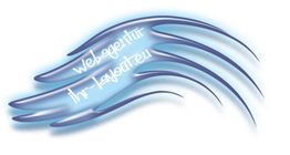Abstrakte blaue Grafik mit den Worten "Webagentur Ihr-Layout.eu" in geschwungenem Design.