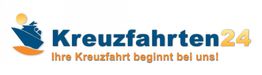 Logo mit blauem Schiff, Sonne, Text: "Kreuzfahrten24 - Ihre Kreuzfahrt beginnt bei uns!"
