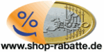 Lächelndes Gesicht und Euro-Münze mit URL "www.shop-rabatte.de" darunter.