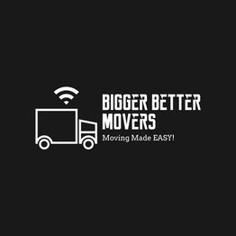 Truck icon with text: "Bigger Better Movers - Moving Made EASY!" on a black background.