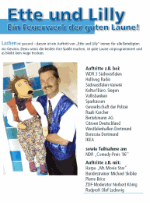 Mann mit Puppe lächelt. Text beschreibt Auftritte von Ette und Lilly und ihre Erfolge im TV.