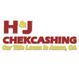 H&J Check Cashing logo with "Car Title Loans in Azusa, CA" text below in yellow.