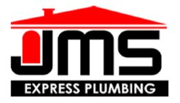 JMS Express Plumbing logo with red roof graphic.