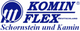 Logo von KOMIN FLEX, Schornstein und Kamin, in Blau und Weiß mit Kreissymbol.