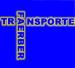 Blauer Hintergrund, gelber Text: "FAERBER" vertikal, "TRANSPORTE" horizontal.