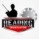 Logo of Reading Concrete Cutting with a worker and circular saw blade silhouette.