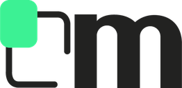 Logotipo con las letras "m" y un diseño geométrico verde a la izquierda.