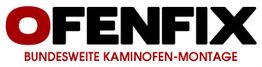 Logo mit dem Text "OFENFIX" und "BUNDESWEITE KAMINOFEN-MONTAGE" in Rot und Schwarz.
