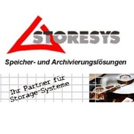 Logo von Storesys: Speicher- und Archivierungslösungen, mit Festplatte und Text "Ihr Partner für Storage-Systeme".