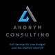Logo von Anonym Consulting mit dem Text: "Full Service für Low Budget und Sie bleiben Anonym".