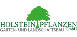 Logo von Holstein Pflanzen mit grünem Baum und Text „Garten- und Landschaftsbau GmbH“.