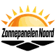 Zon en zonnecellen met tekst "ZonnepanelenNoord" in het logo.