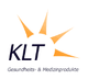 Logo von KLT Gesundheits- & Medizinprodukte mit gelben Strahlen hinter dem Schriftzug.