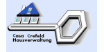 Logo: Schlüssel und Haus, Text "Casa Crefeld Hausverwaltung".