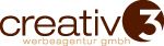 Logo der "creativ3 werbeagentur gmbh" in braunen Buchstaben auf weißem Hintergrund.