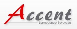 Logo mit rotem "A" und grauem Text "ccent Language Services".