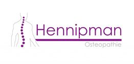 Logo van Hennipman Osteopathie met paarse wervelkolom en tekst.
