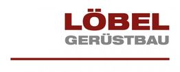Logo mit rotem Text "Löbel" und grauem Text "Gerüstbau" über einer roten Linie.