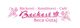 Bäckerei-Logo mit Text "Beckert", Figuren mit Gebäck. Brunnen in pink.